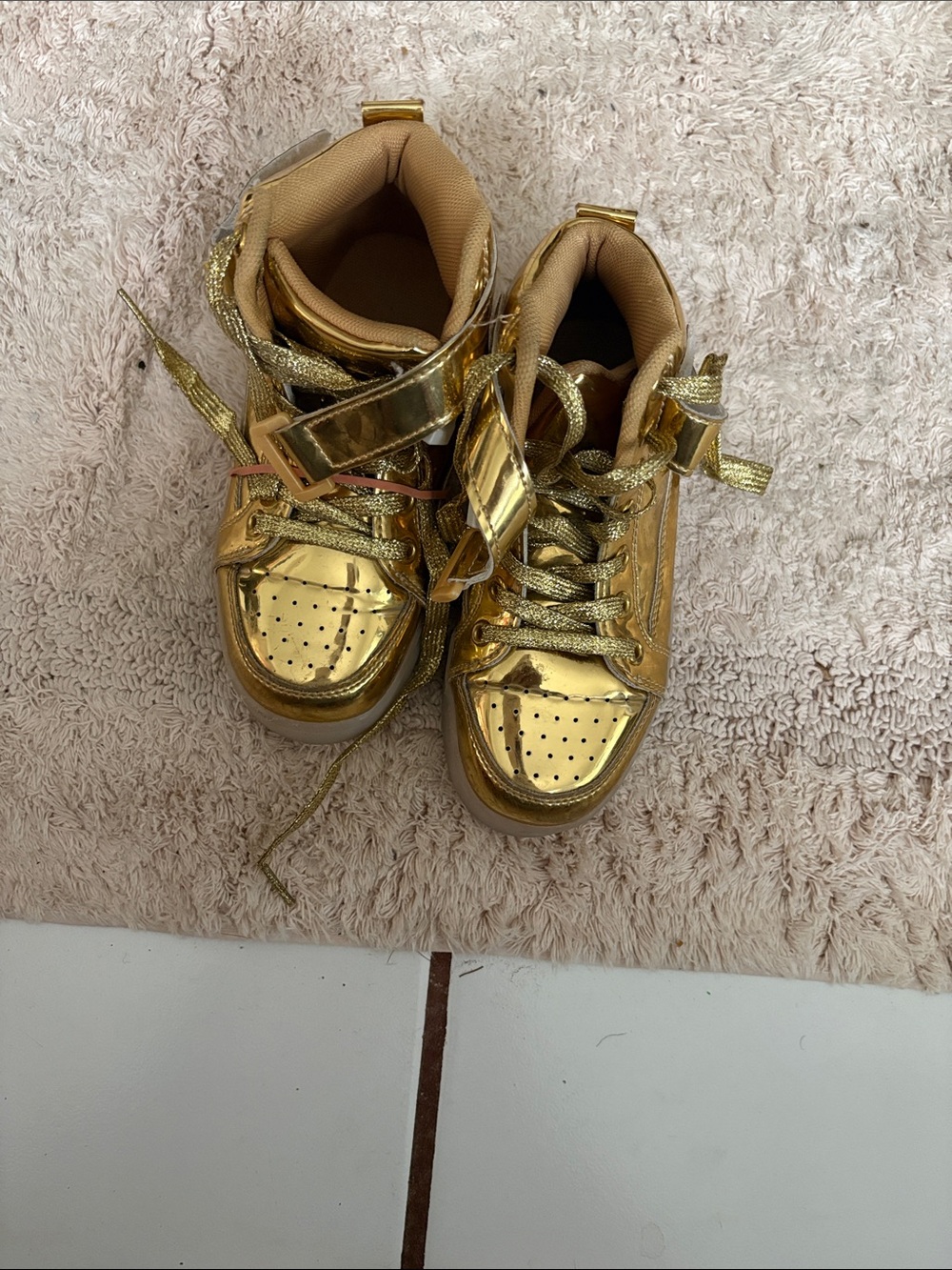 Kids Metallic Gold High-Top Sneakers with Hook-and-Loop Strap